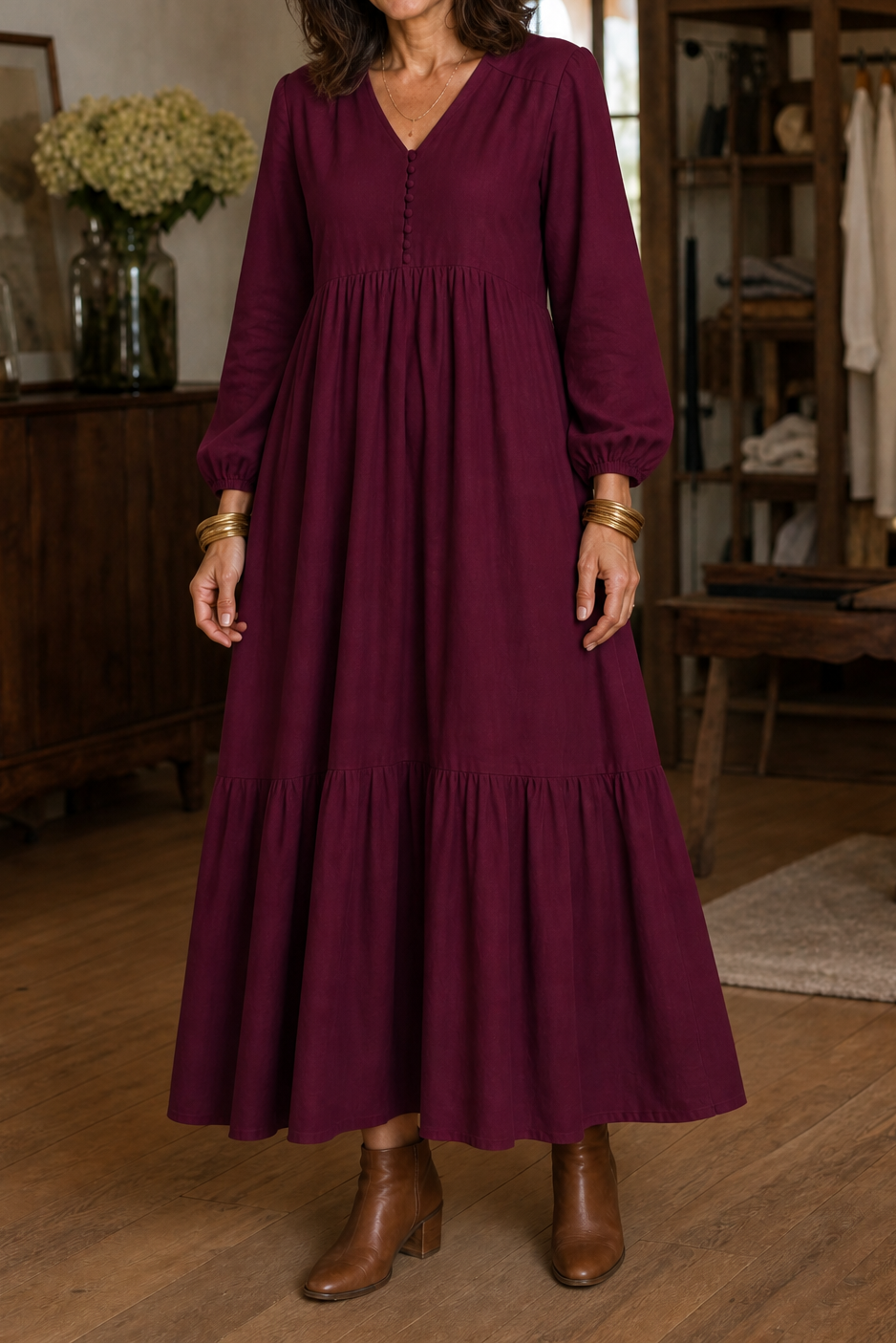 Wearbella – Luźna sukienka maxi z dekoltem w serek