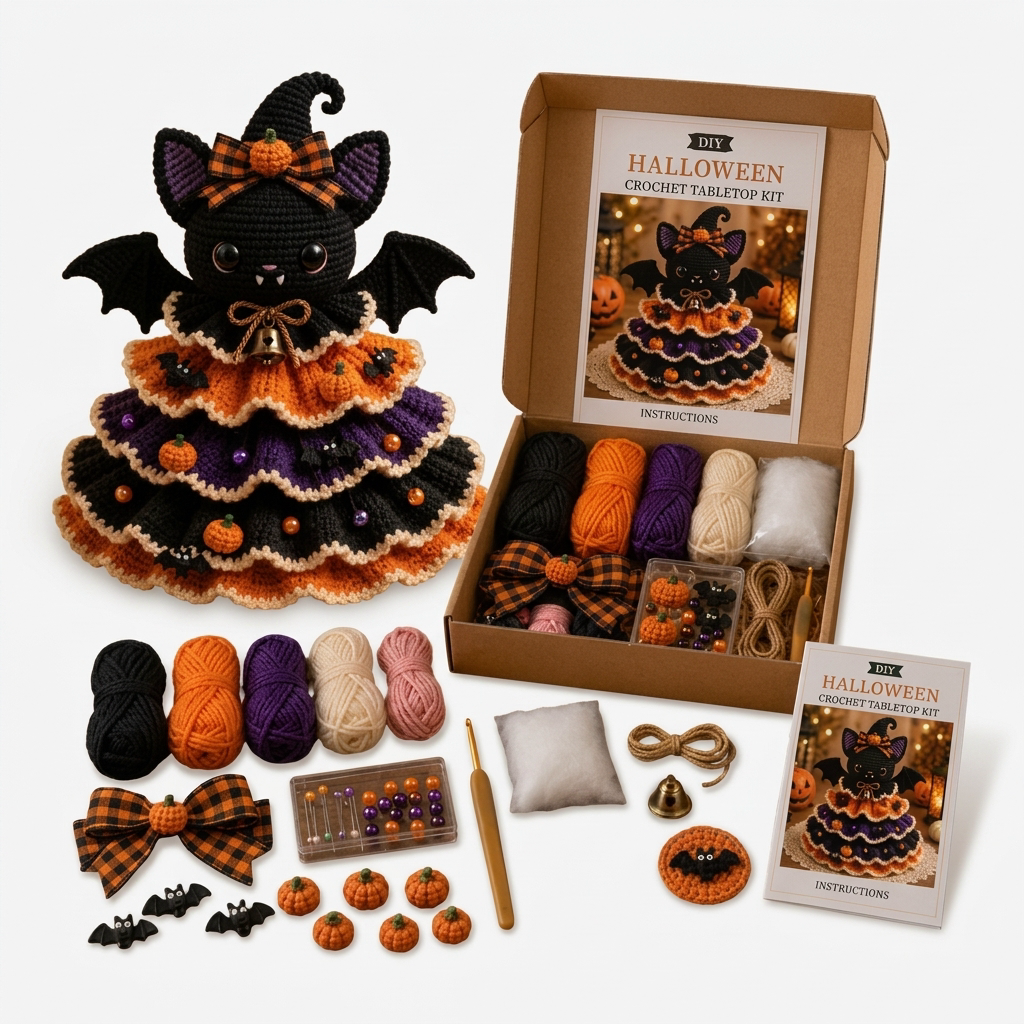 Hallowstitch – Warstwowy Szydełkowy Kot Czarownica na Halloween