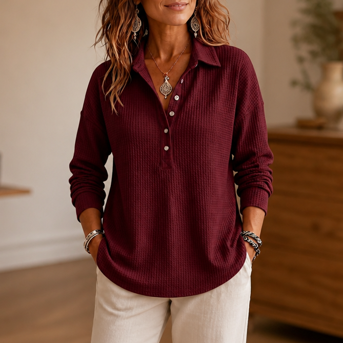 Wearbella – Sweter z kołnierzykiem i guzikiem z dzianiny waffle