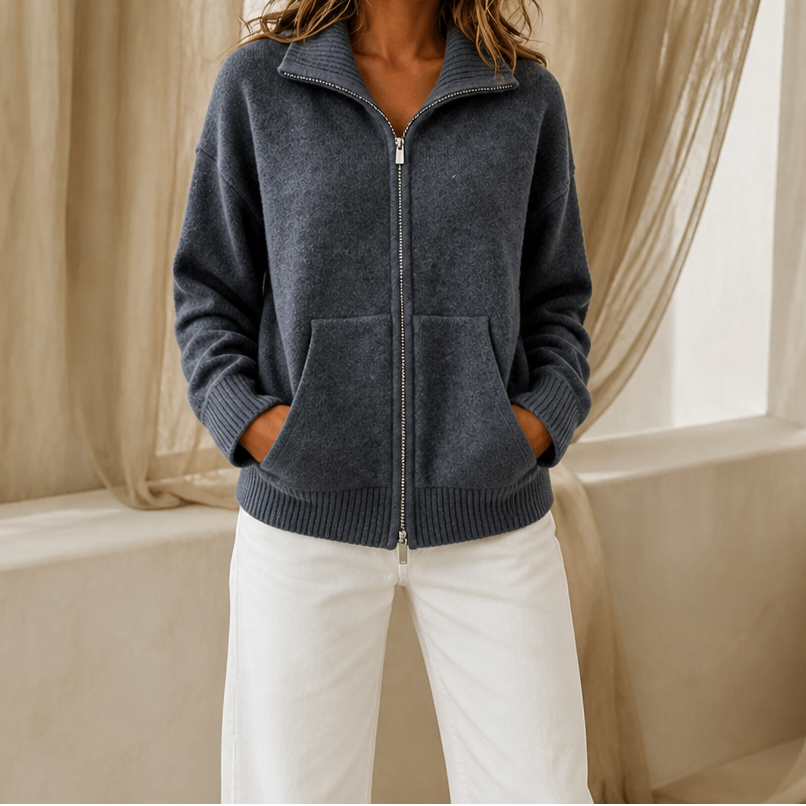Wearbella – Kardigan z zapięciem na zamek i prążkowanym kołnierzem