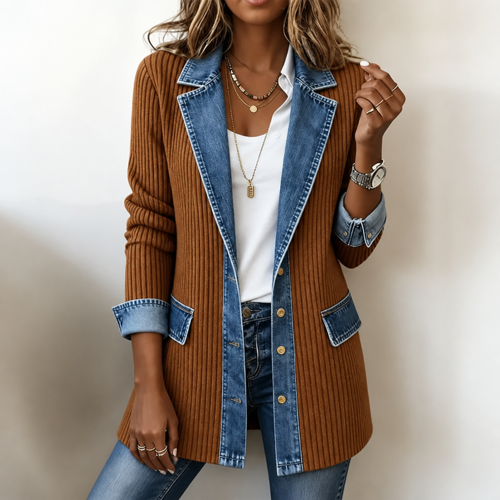 Ribova – Sweter z prążkowanej dzianiny z denimu