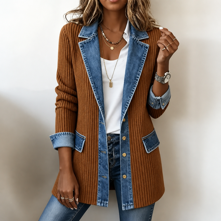 Ribova – Sweter z prążkowanej dzianiny z denimu