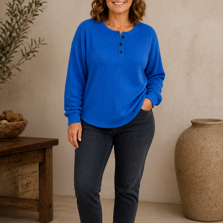 Wearla – Żebrowany top typu Henley z dzianiny waffle