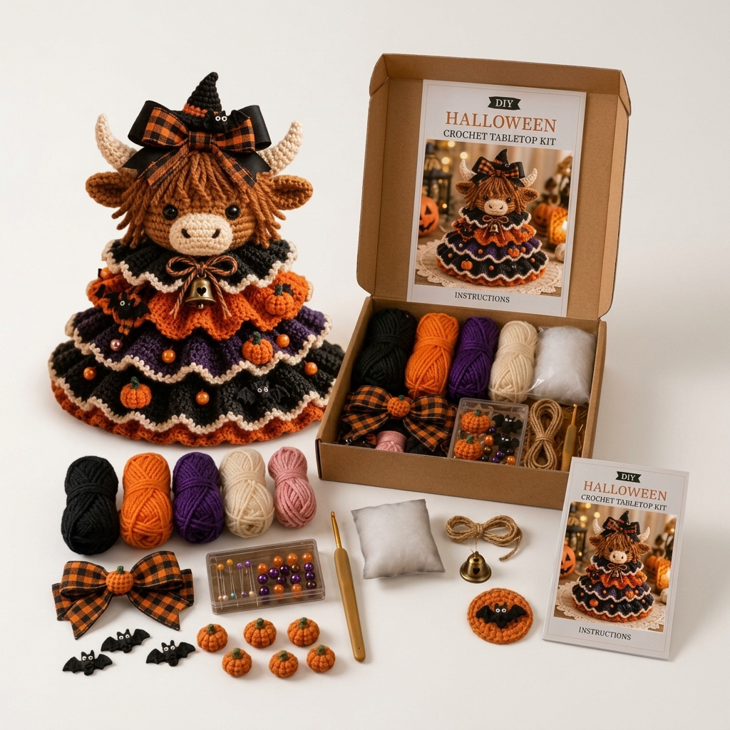 Hallowstitch – Warstwowy Szydełkowy Kot Czarownica na Halloween