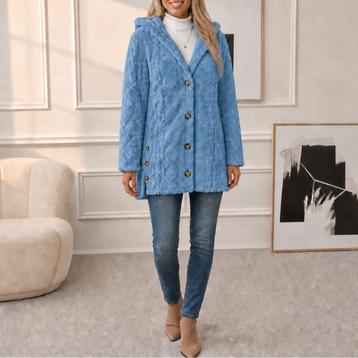 Wearbella – Puchowy płaszcz z kapturem w diamentowy żakard