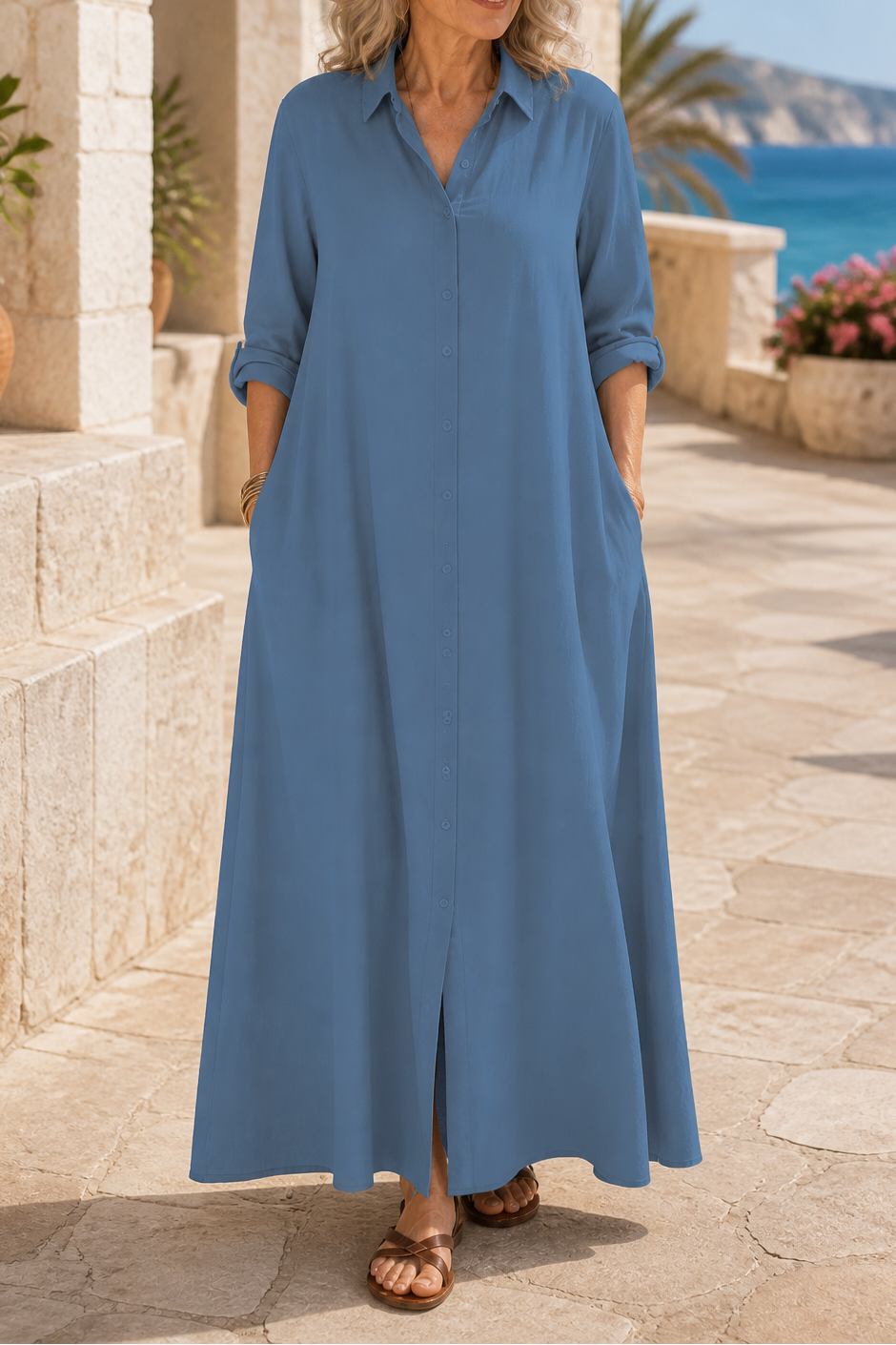 Wearbella – Oversized Bawełnowo-Lnianą Sukienka Maxi