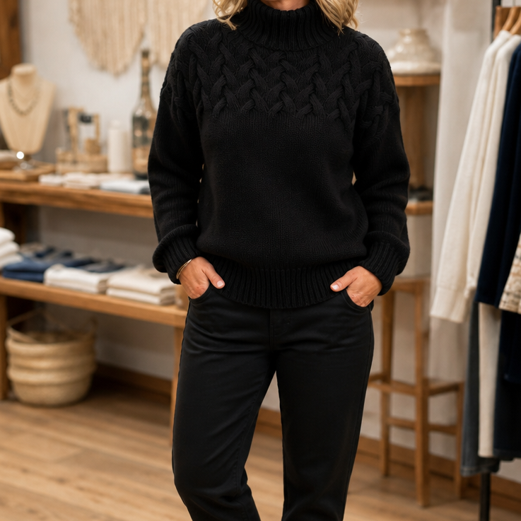 Cozette – Sweter z golfem pleciony w warkocze