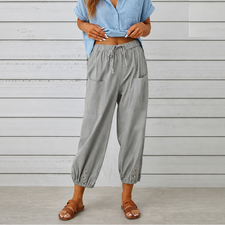 Wearbella – Spodnie lniane z szerokimi nogawkami i ściągaczem