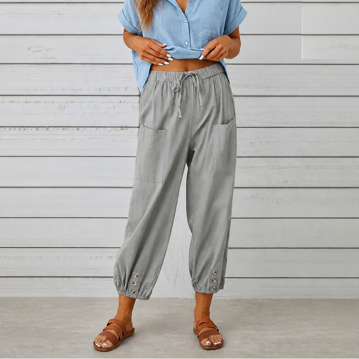 Wearbella – Spodnie lniane z szerokimi nogawkami i ściągaczem