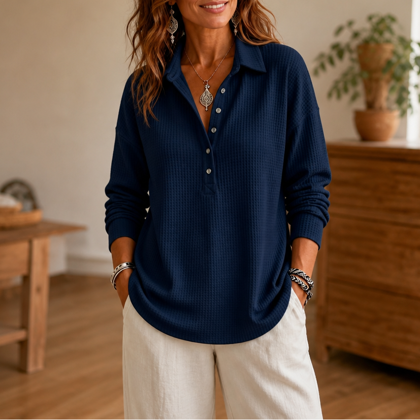 Wearbella – Sweter z kołnierzykiem i guzikiem z dzianiny waffle