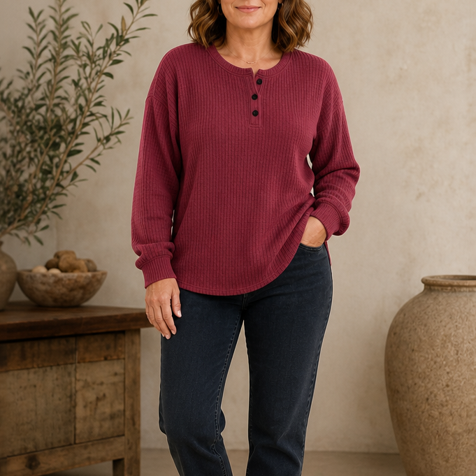 Wearla – Żebrowany top typu Henley z dzianiny waffle
