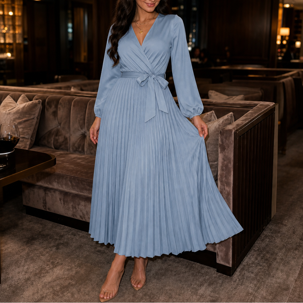 Wearbella – Sukienka maxi z plisowanym przodem i wysokim stanem