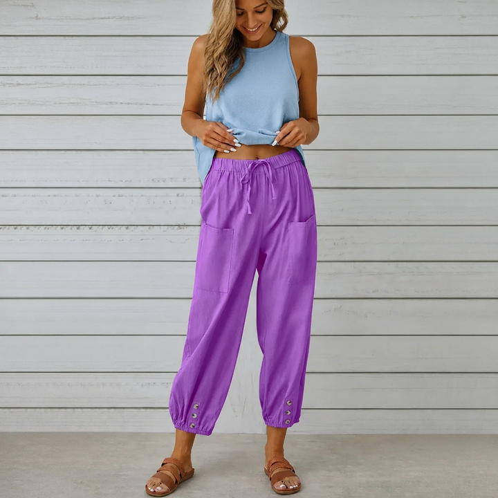 Wearbella – Spodnie lniane z szerokimi nogawkami i ściągaczem