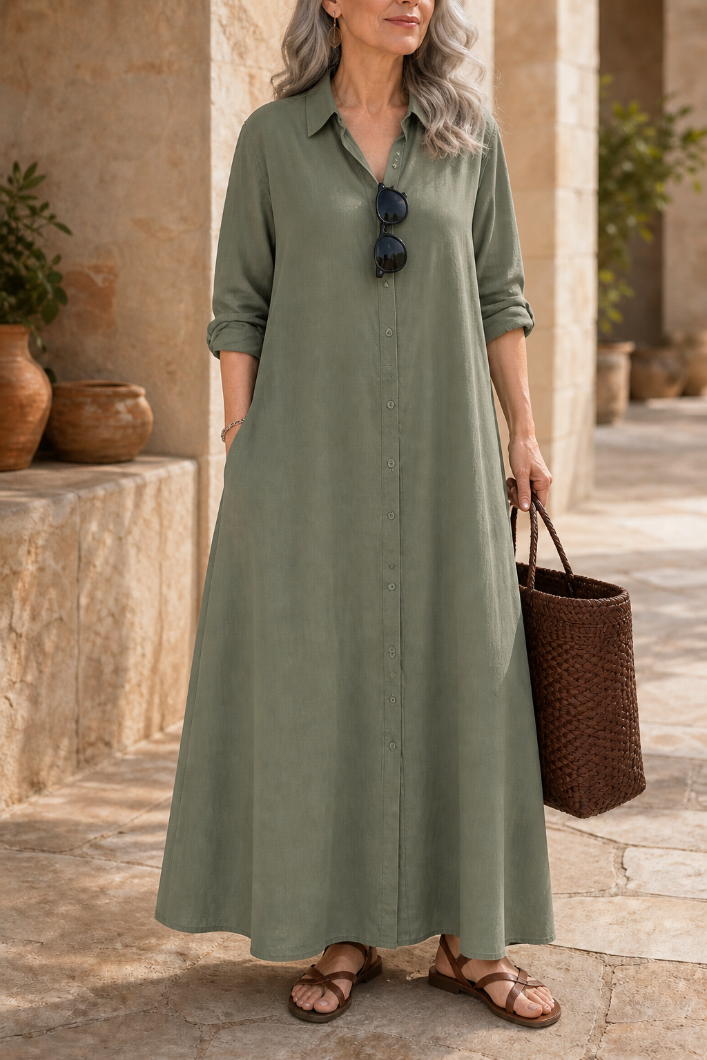 Wearbella – Oversized Bawełnowo-Lnianą Sukienka Maxi