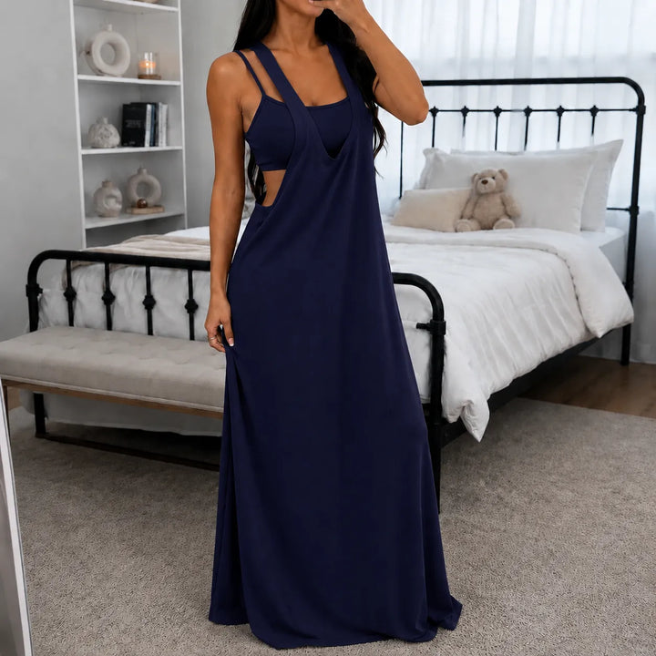 Elowyn – Sukienka maxi w stylu warstwowym bez rękawów z bocznymi wycięciami