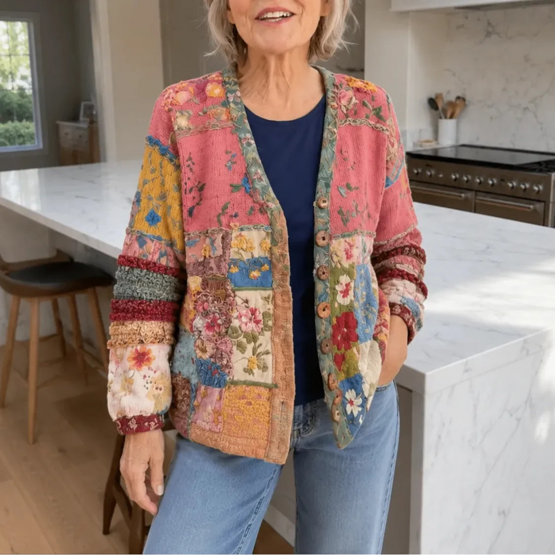 Solenne – Kwiatowy Kardigan Boho w Stylu Patchwork