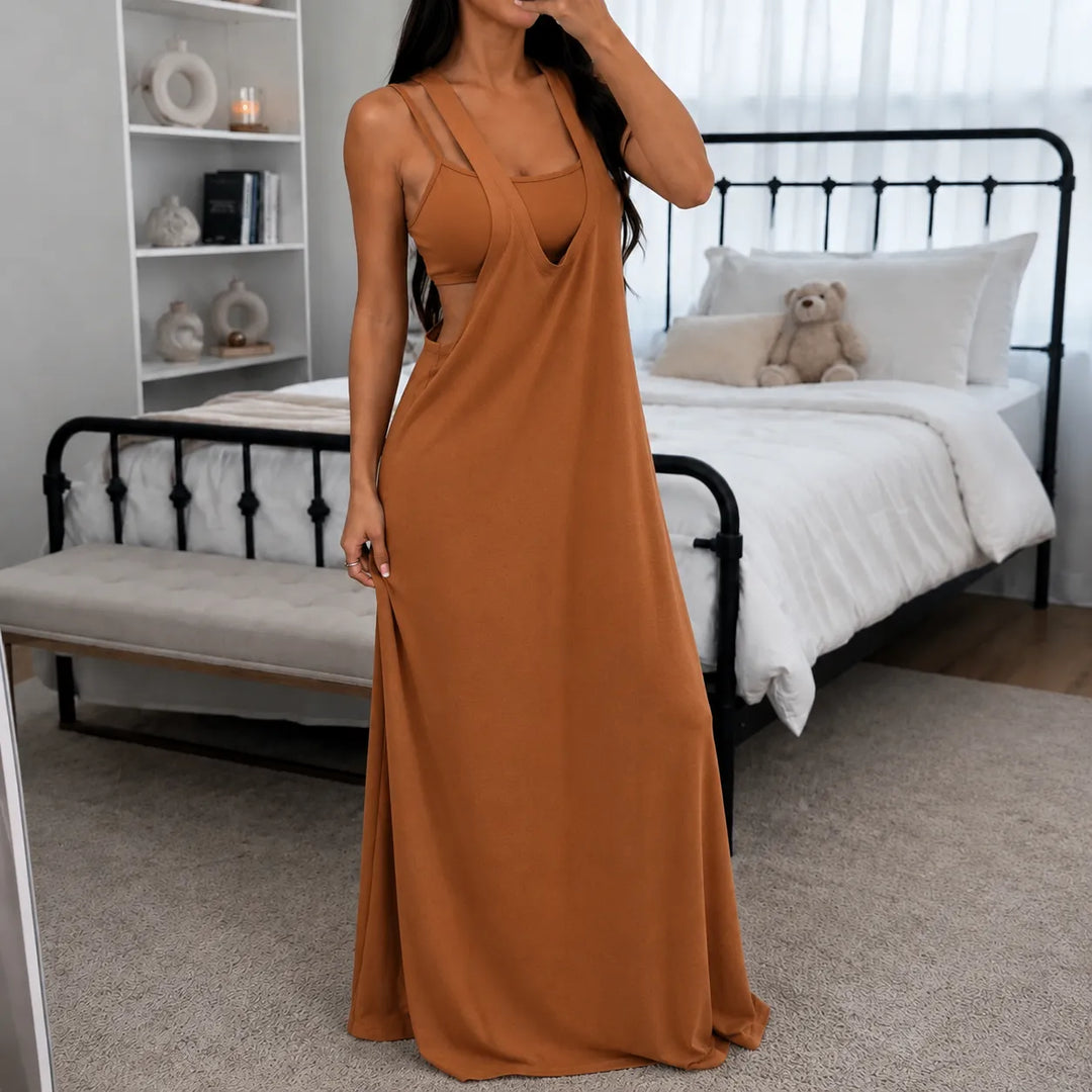 Elowyn – Sukienka maxi w stylu warstwowym bez rękawów z bocznymi wycięciami