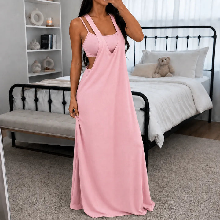 Elowyn – Sukienka maxi w stylu warstwowym bez rękawów z bocznymi wycięciami