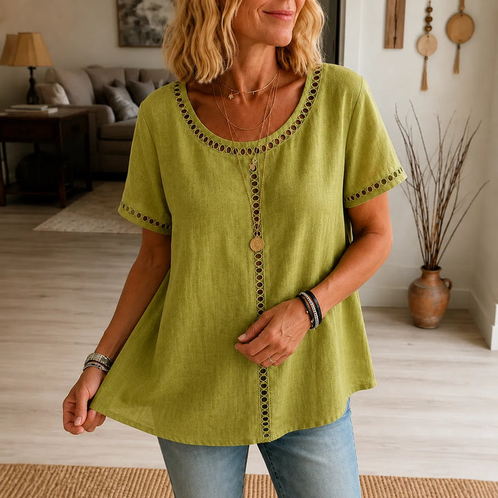 Marellia – Boho Tunika z Otworami dla Kobiet, Luźny Krój, Krótki Rękaw, Letnia Bluzka
