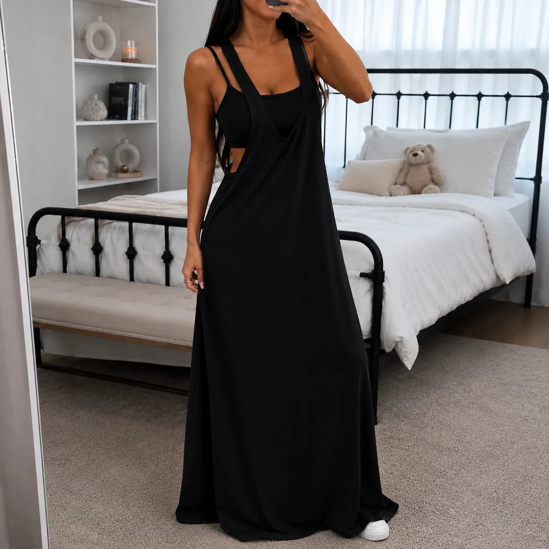 Elowyn – Sukienka maxi w stylu warstwowym bez rękawów z bocznymi wycięciami