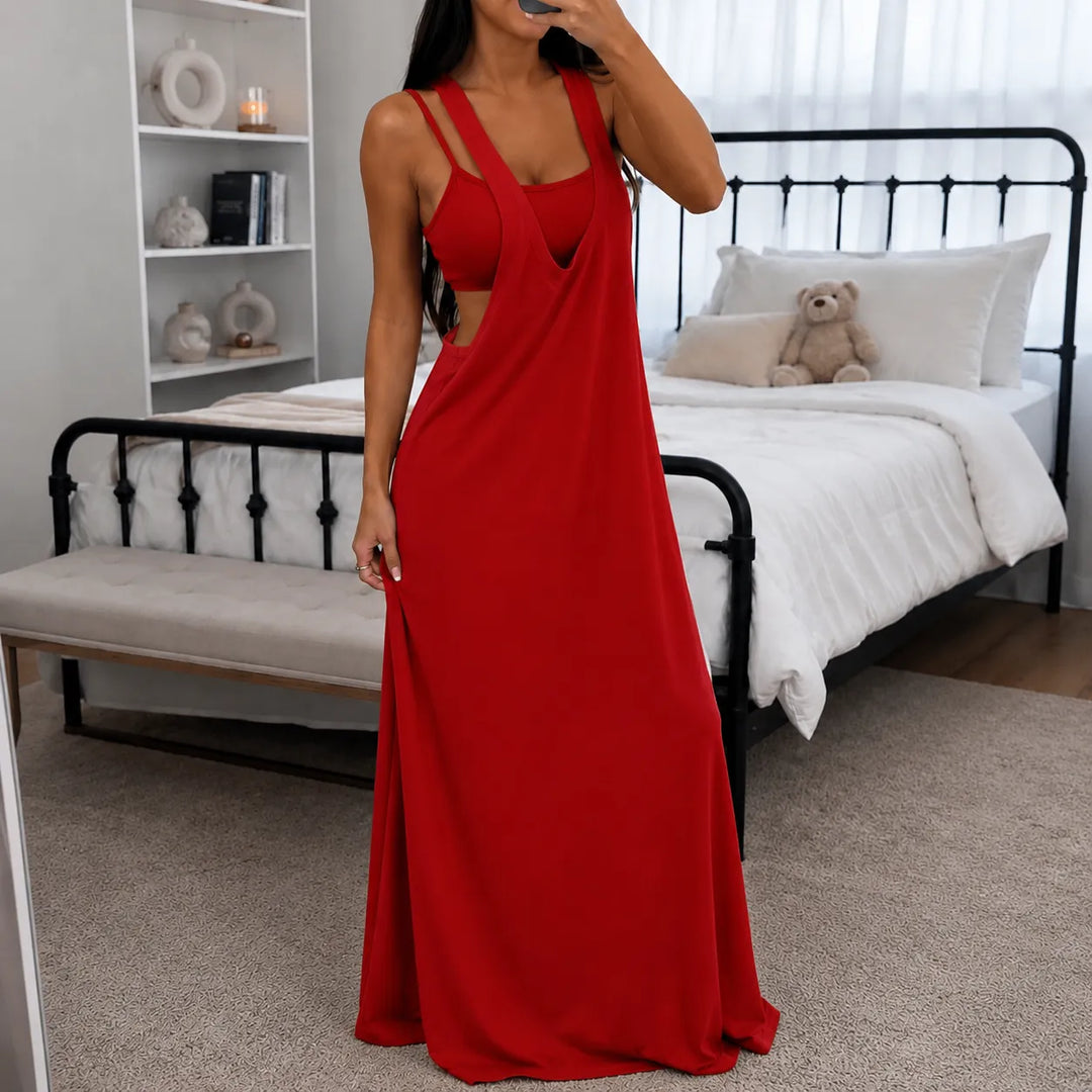 Elowyn – Sukienka maxi w stylu warstwowym bez rękawów z bocznymi wycięciami