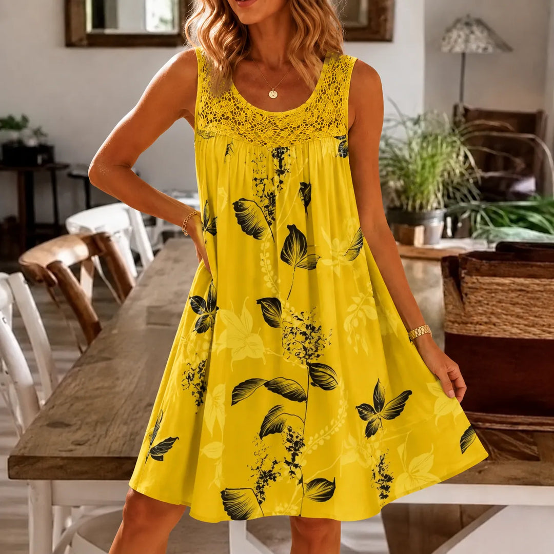 Islora – Letnia sukienka bez rękawów z koronkowym dekoltem