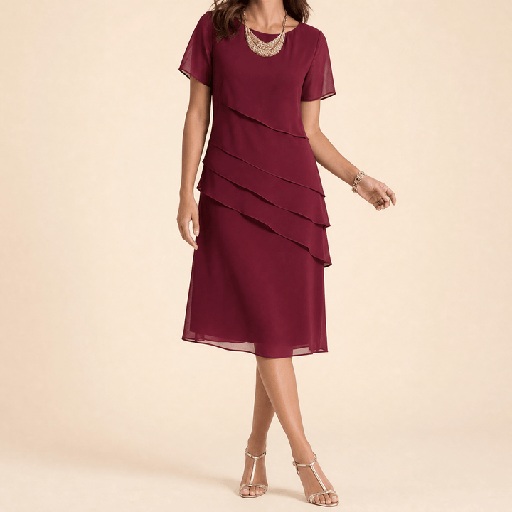 Velara – Elegancka sukienka midi z falbaną dla kobiet