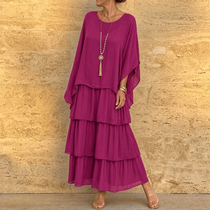 Velara – Damska Maxi Sukienka z Warstwowego Chiffonu