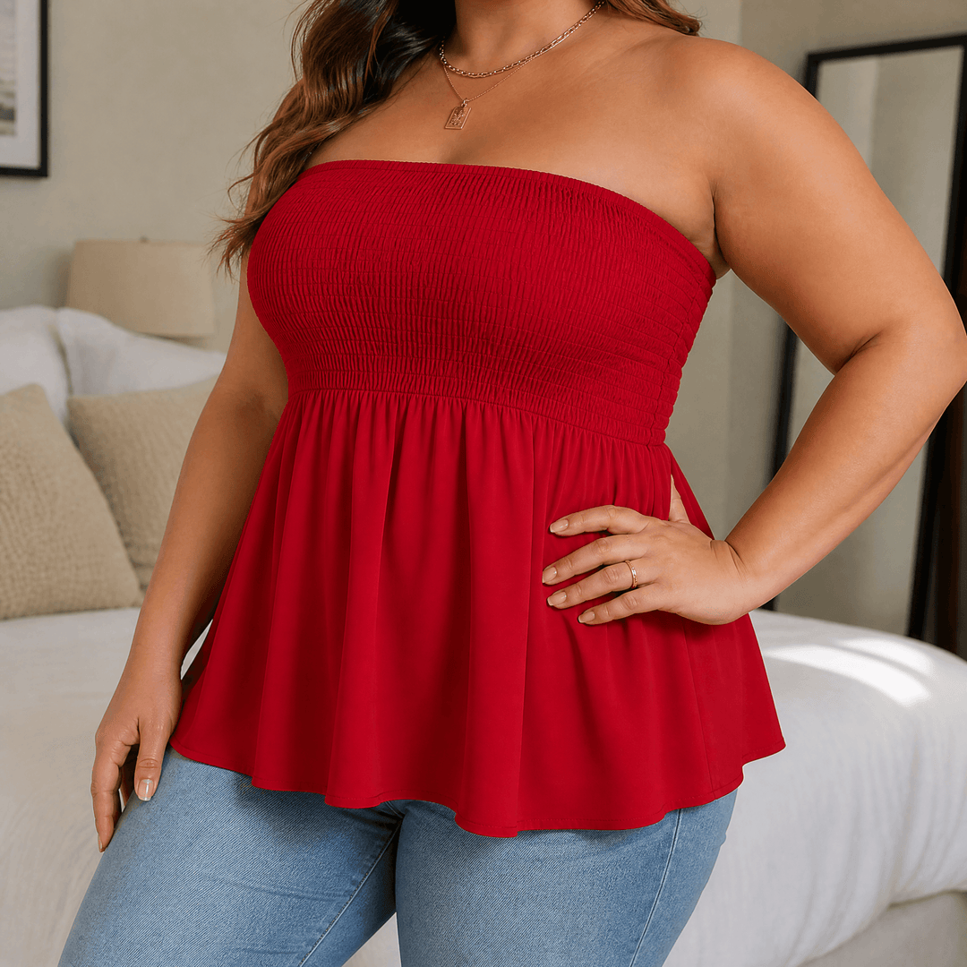 Vellora – Top Babydoll bez ramiączek z marszczeniem dla kobiet