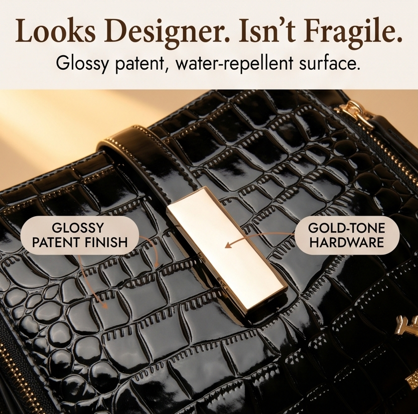 Velora – Torebka Crossbody w Lakierowanym Krokodylu