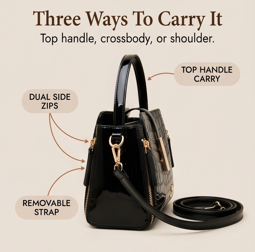 Velora – Torebka Crossbody w Lakierowanym Krokodylu