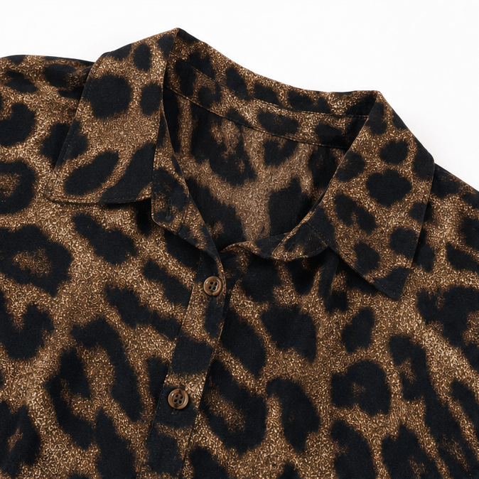 Veluxa – Sukienka maxi z leoparda z wcięciem w talii i kieszeniami