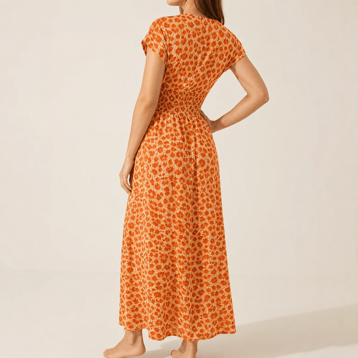 Vivara – Sukienka maxi w leoparda z marszczonym pasem