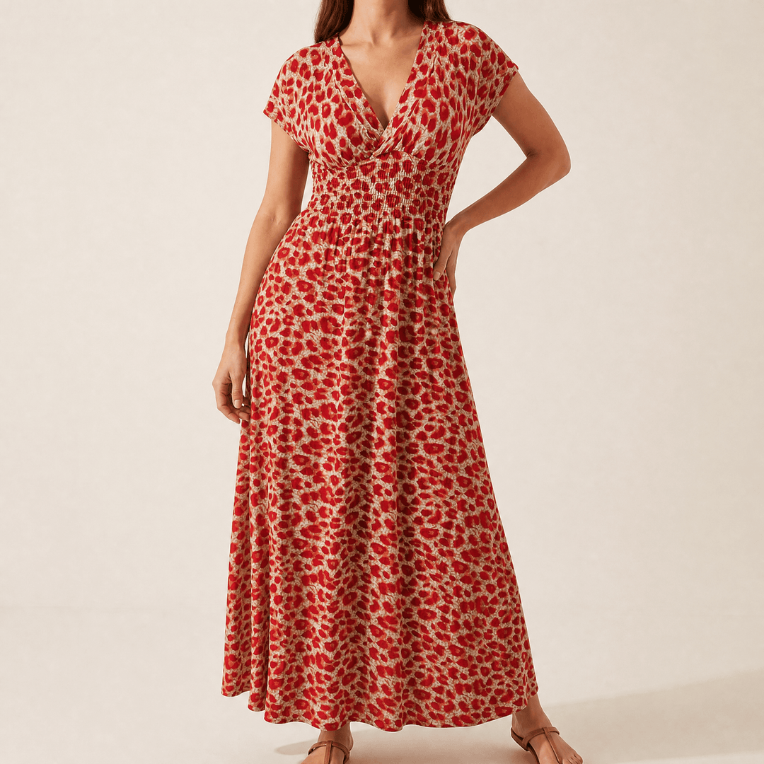 Vivara – Sukienka maxi w leoparda z marszczonym pasem