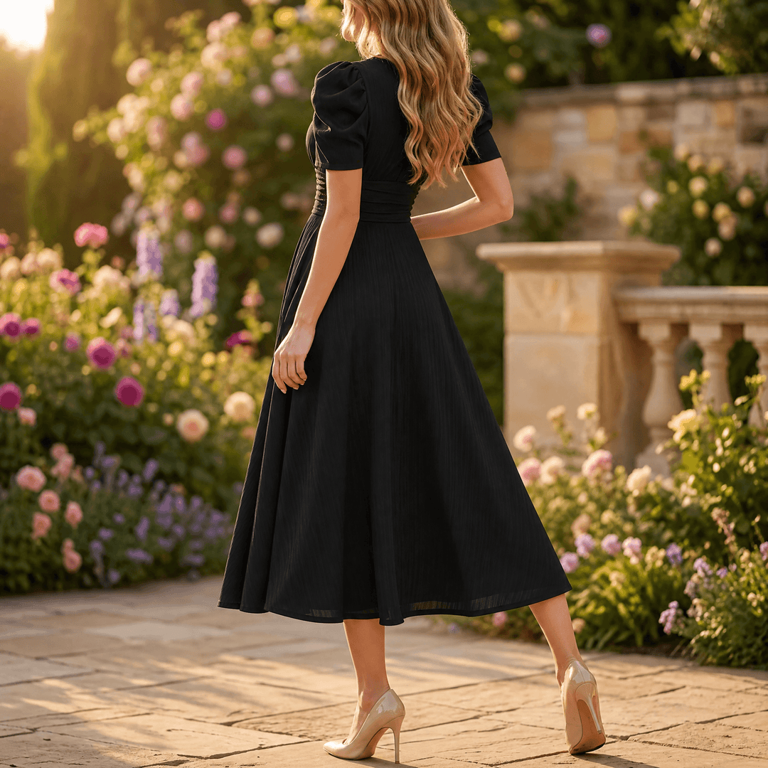 Vivella – Elegancka sukienka midi z bufiastymi rękawami dla kobiet
