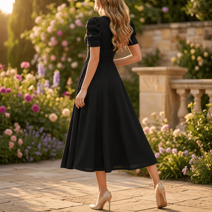 Vivella – Elegancka sukienka midi z bufiastymi rękawami dla kobiet