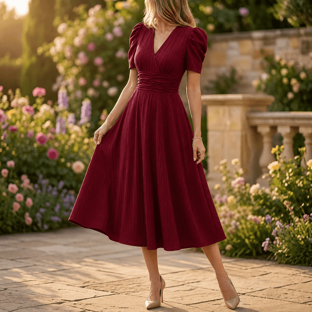 Vivella – Elegancka sukienka midi z bufiastymi rękawami dla kobiet