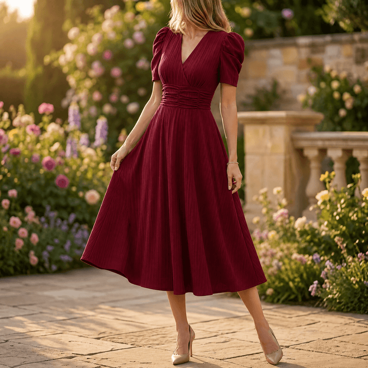 Vivella – Elegancka sukienka midi z bufiastymi rękawami dla kobiet