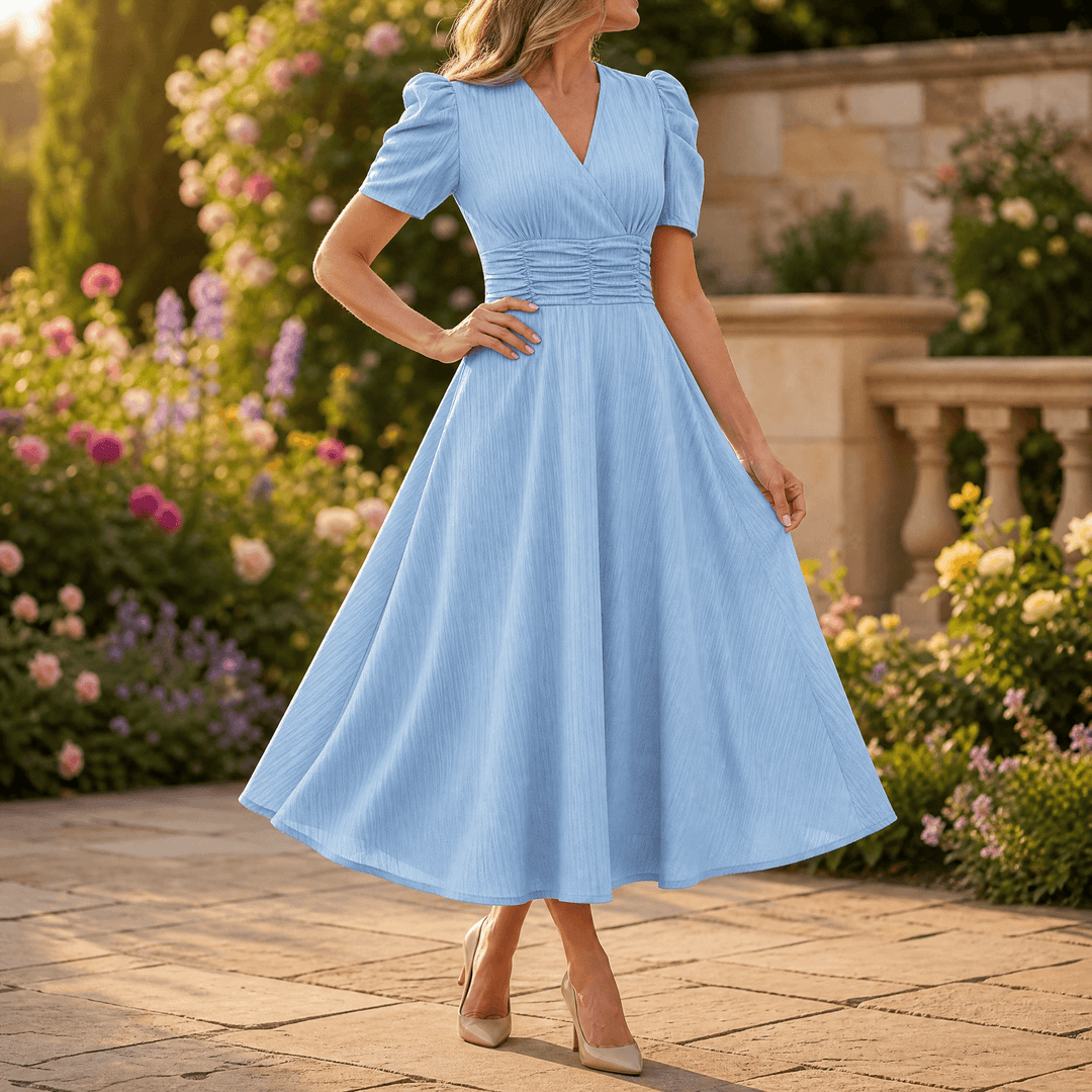 Vivella – Elegancka sukienka midi z bufiastymi rękawami dla kobiet