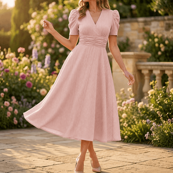 Vivella – Elegancka sukienka midi z bufiastymi rękawami dla kobiet