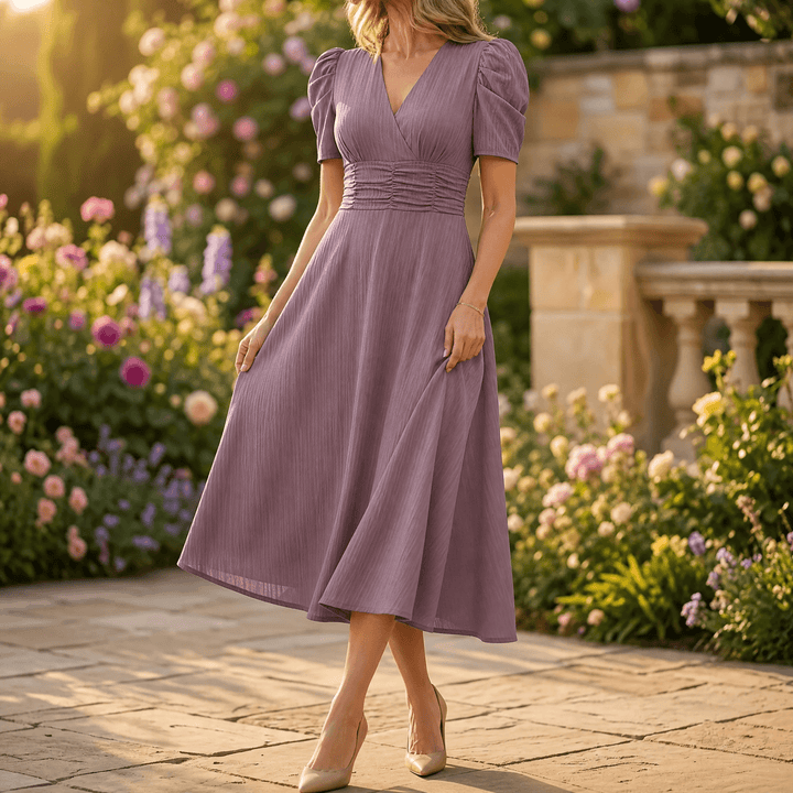 Vivella – Elegancka sukienka midi z bufiastymi rękawami dla kobiet