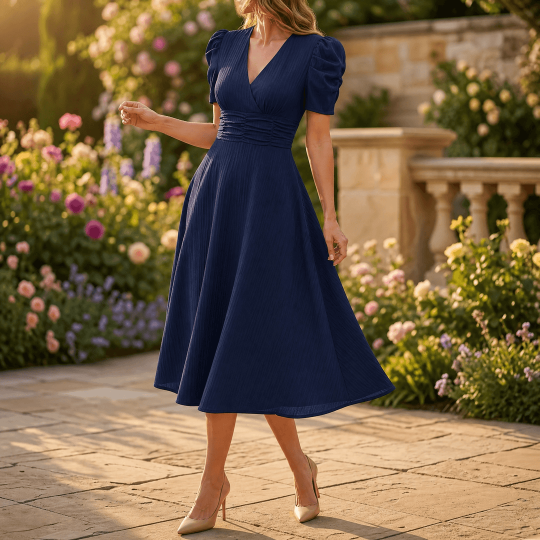 Vivella – Elegancka sukienka midi z bufiastymi rękawami dla kobiet