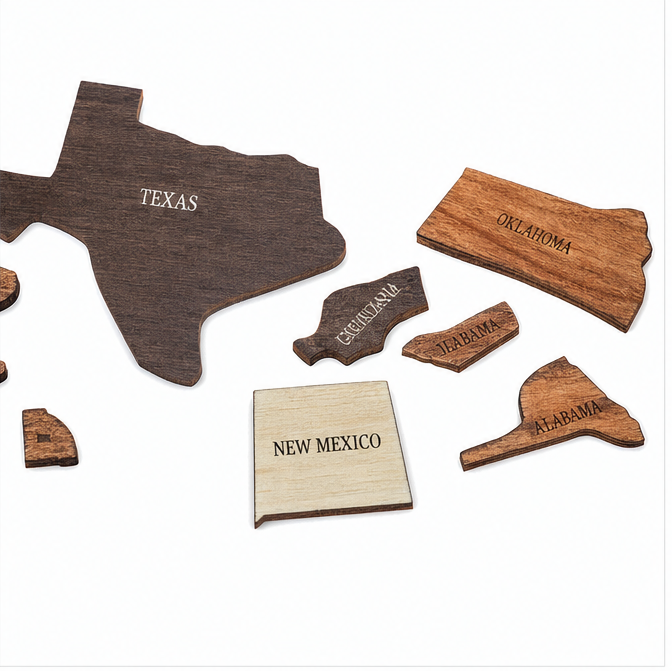 Wanderoak – Drewniana mapa podróży USA z 3D kawałkami stanów