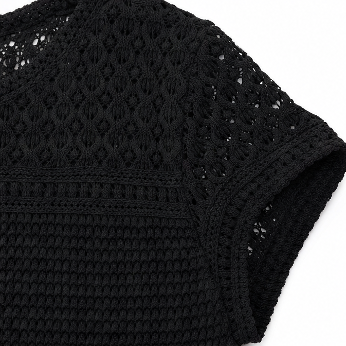 Wearbella – Krótki top z otwartym splotem i krótkim rękawem, bluzka w fakturze wafla na wiosnę i lato dla kobiet