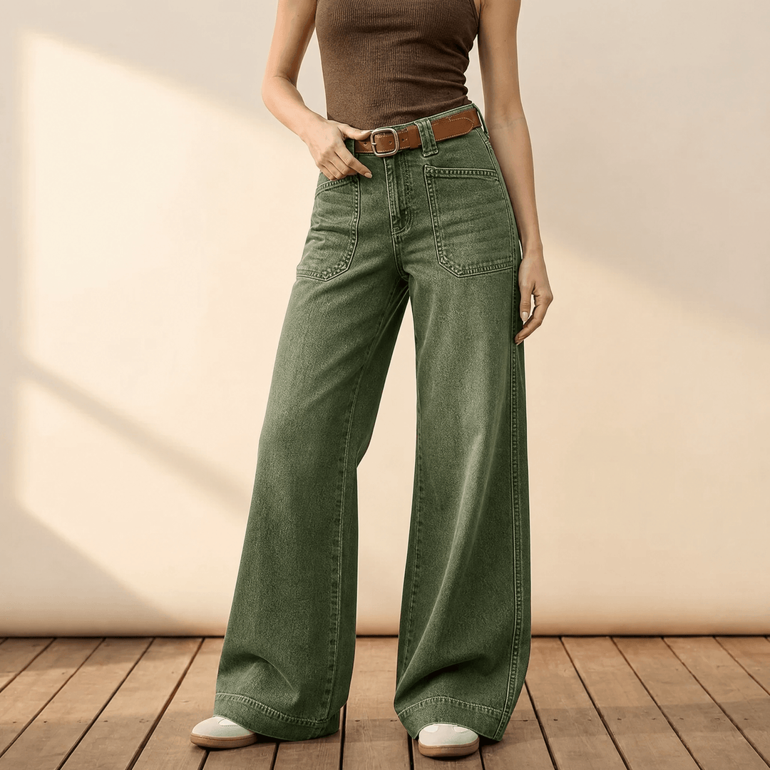 Widera – Retro Spodnie Dżinsowe z Kieszeniami w Stylu Vintage dla Kobiet