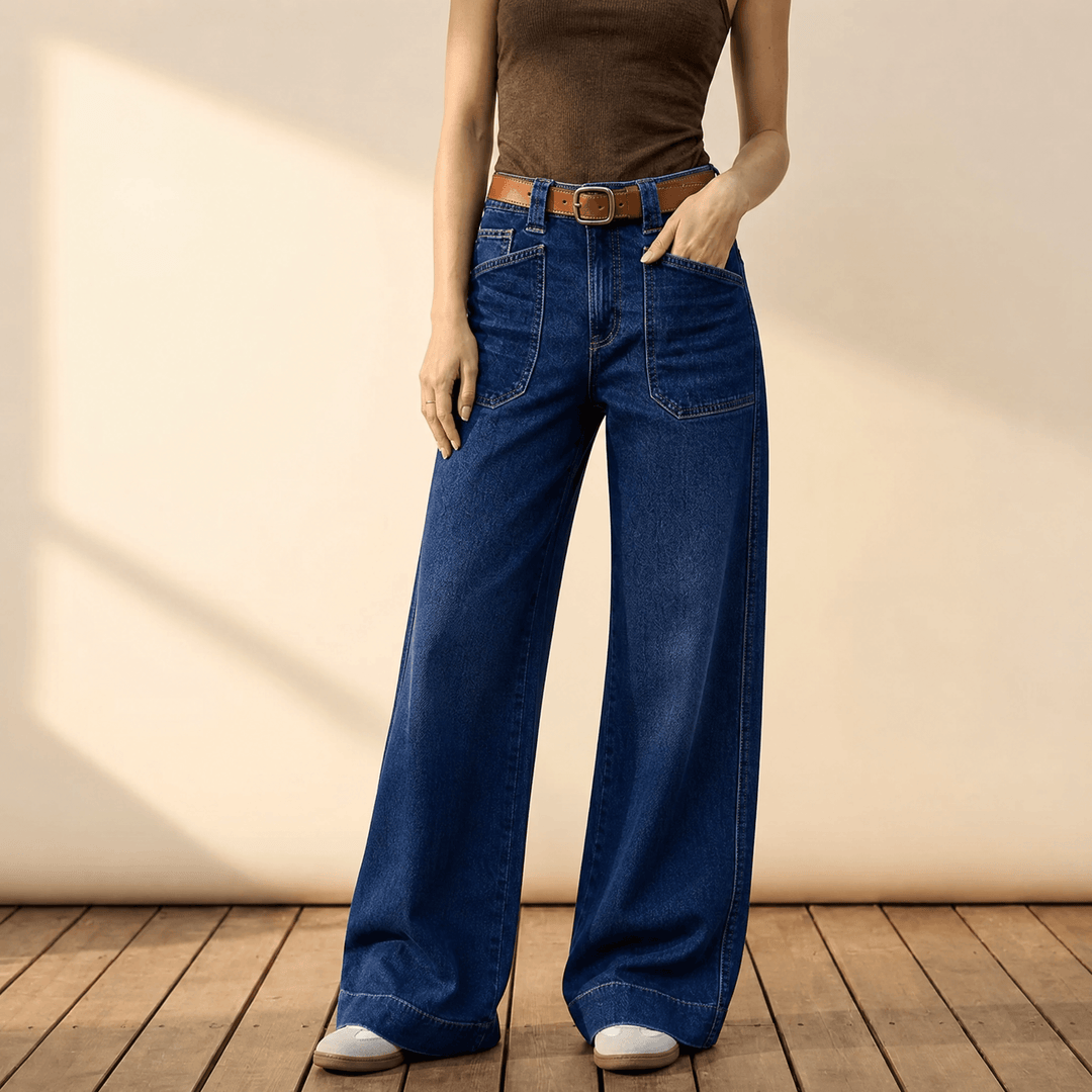 Widera – Retro Spodnie Dżinsowe z Kieszeniami w Stylu Vintage dla Kobiet