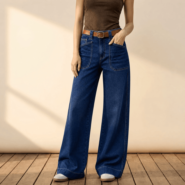 Widera – Retro Spodnie Dżinsowe z Kieszeniami w Stylu Vintage dla Kobiet
