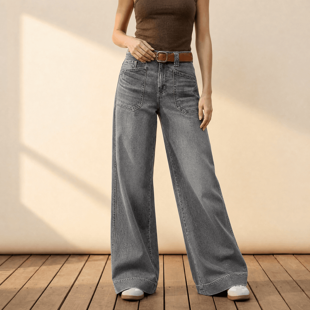 Widera – Retro Spodnie Dżinsowe z Kieszeniami w Stylu Vintage dla Kobiet