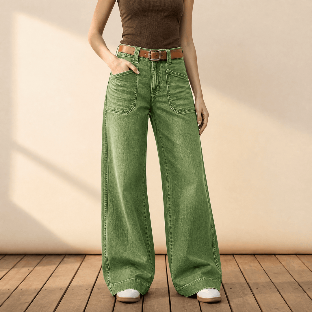 Widera – Retro Spodnie Dżinsowe z Kieszeniami w Stylu Vintage dla Kobiet