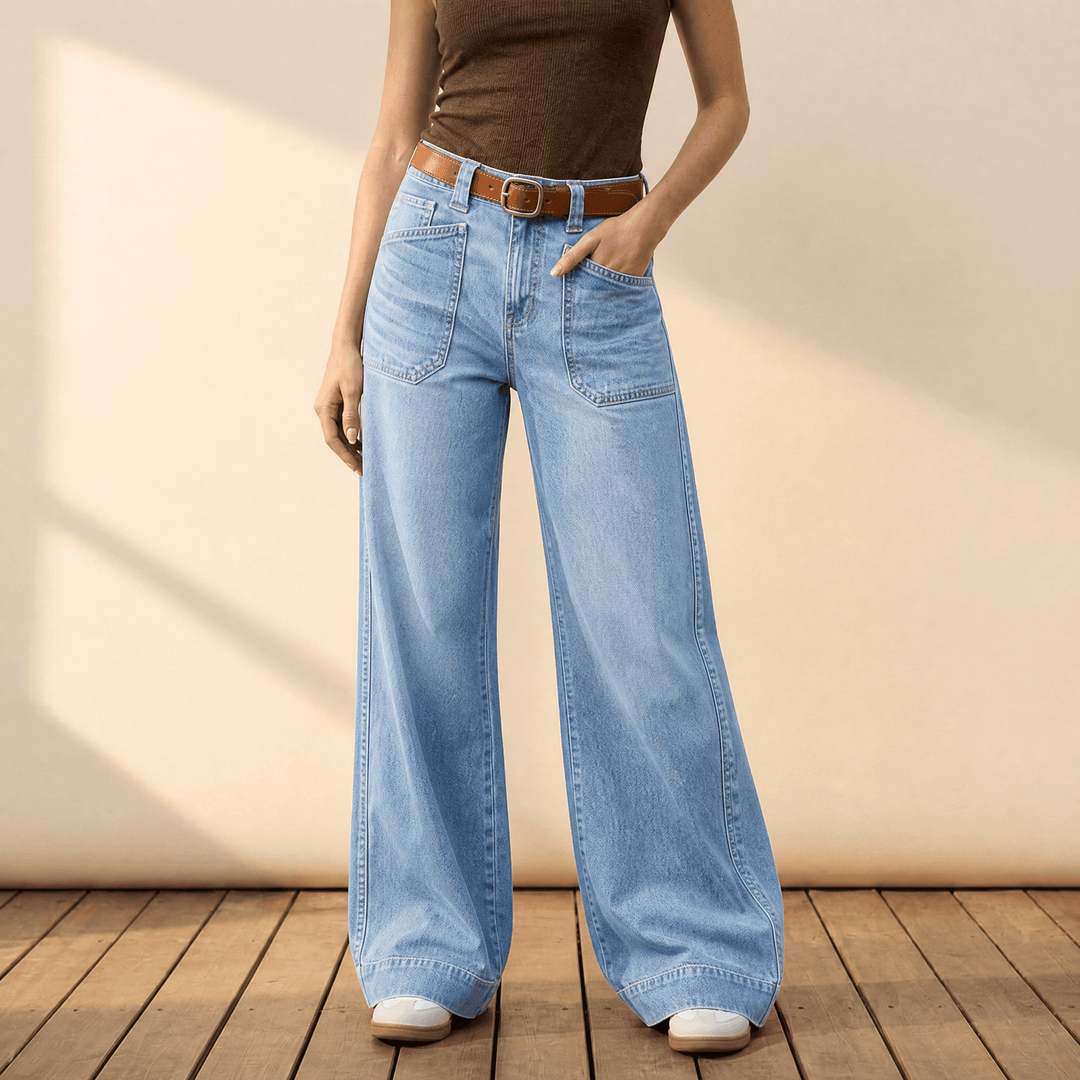 Widera – Retro Spodnie Dżinsowe z Kieszeniami w Stylu Vintage dla Kobiet